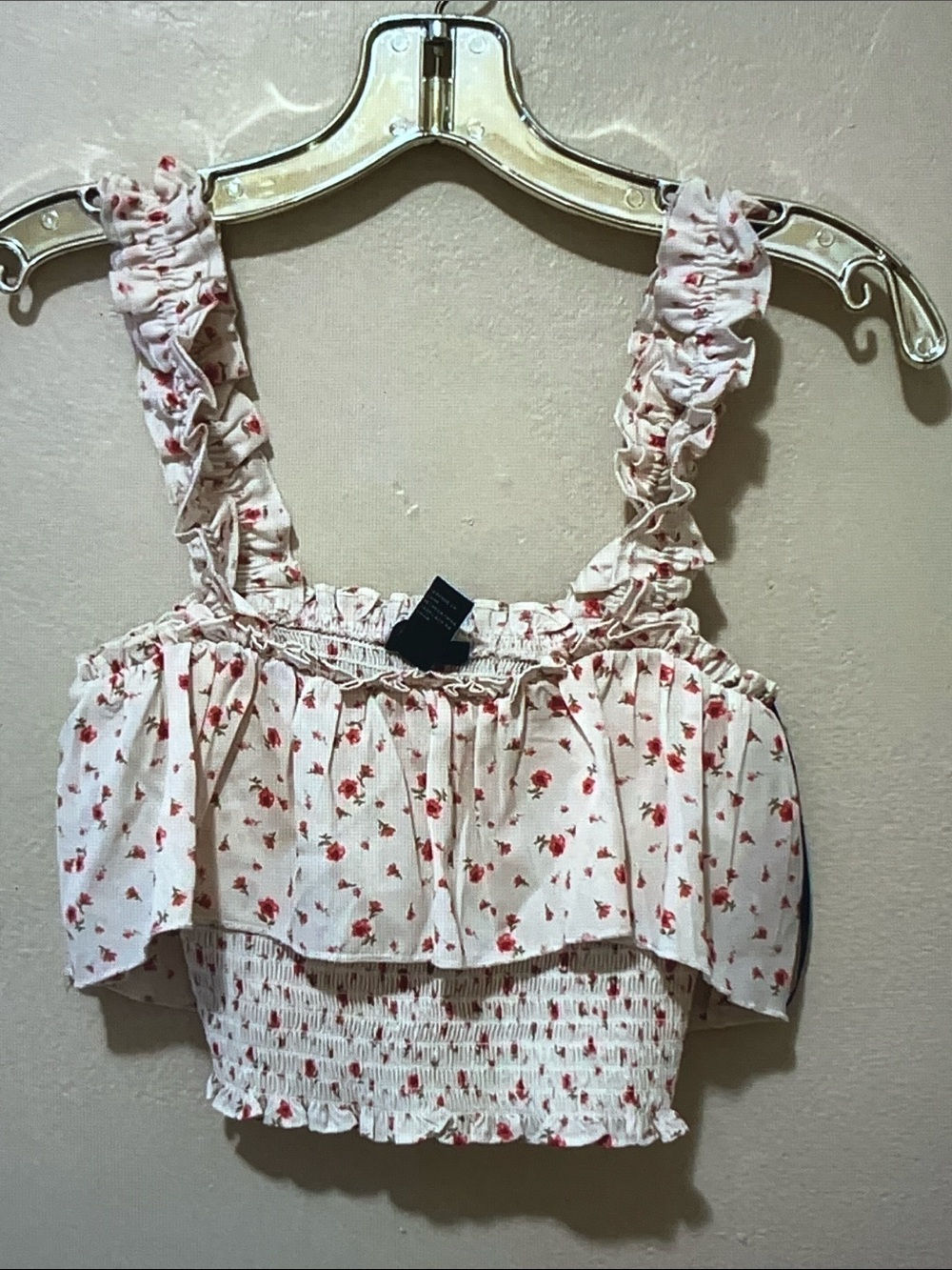 Forever 21 White Crop Top with Red Floral Ruffles